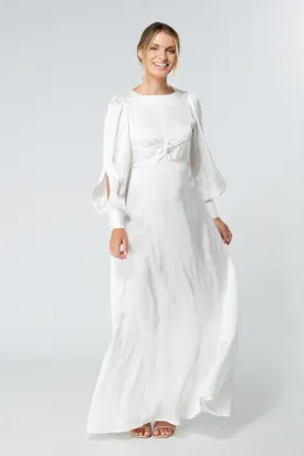 Soft Crepe Maxi Dress in Lila White with Knotted Front Detail