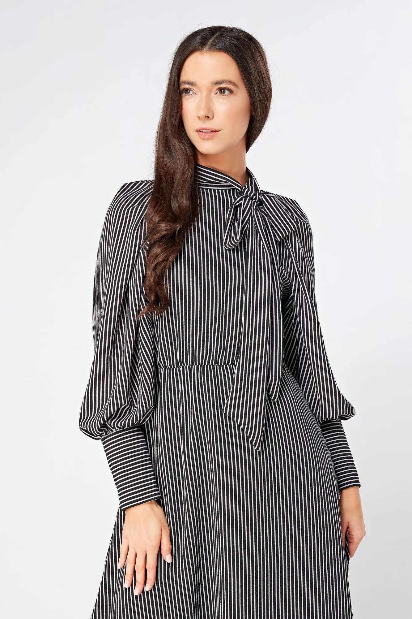 Lilia High Neck Pussybow Black And White Maxi Dress