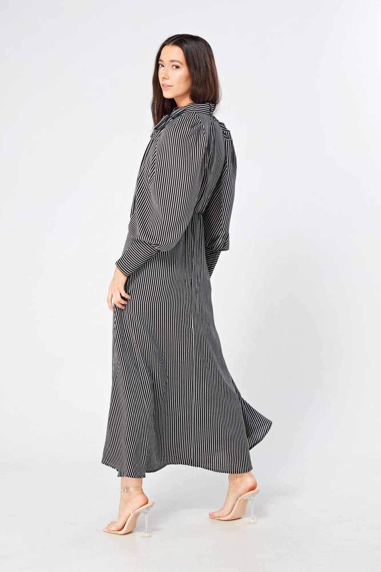 Lilia High Neck Pussybow Black And White Maxi Dress