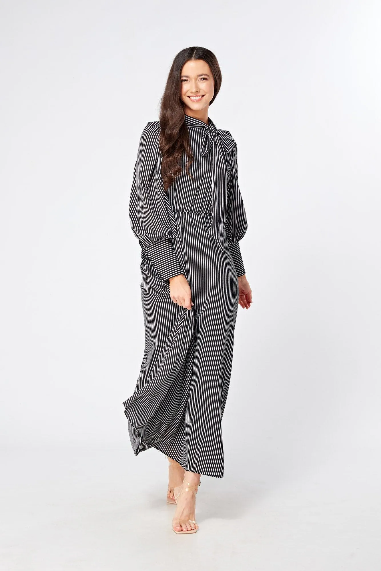 Lilia High Neck Pussybow Black And White Maxi Dress