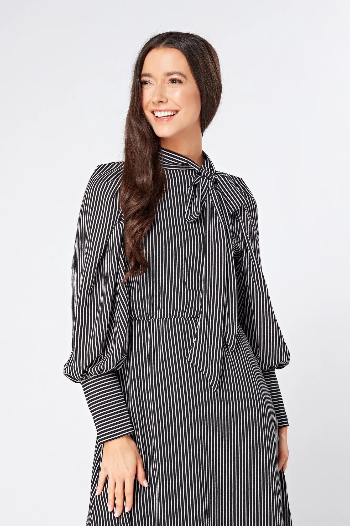 Lilia High Neck Pussybow Black And White Maxi Dress