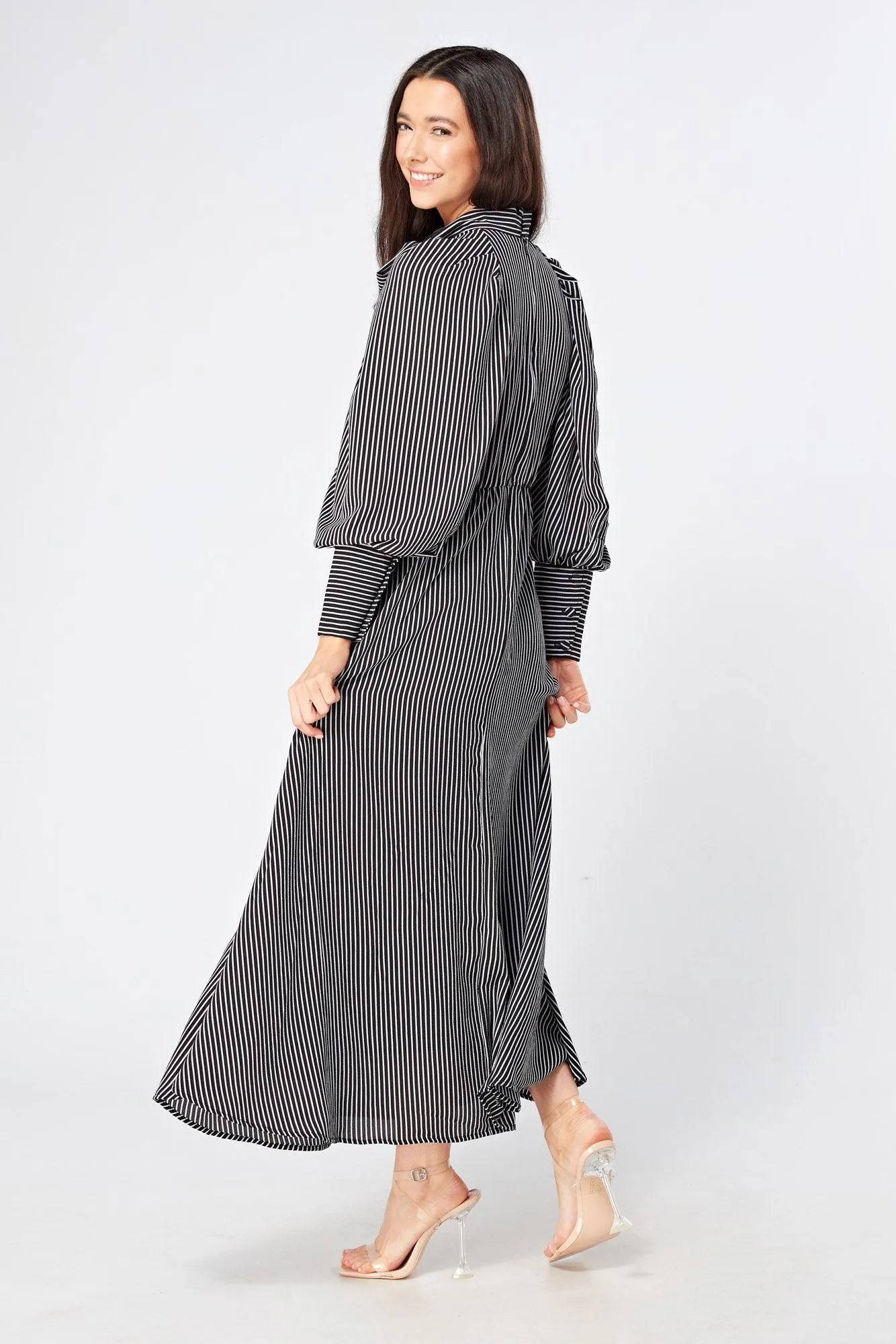 Lilia High Neck Pussybow Black And White Maxi Dress
