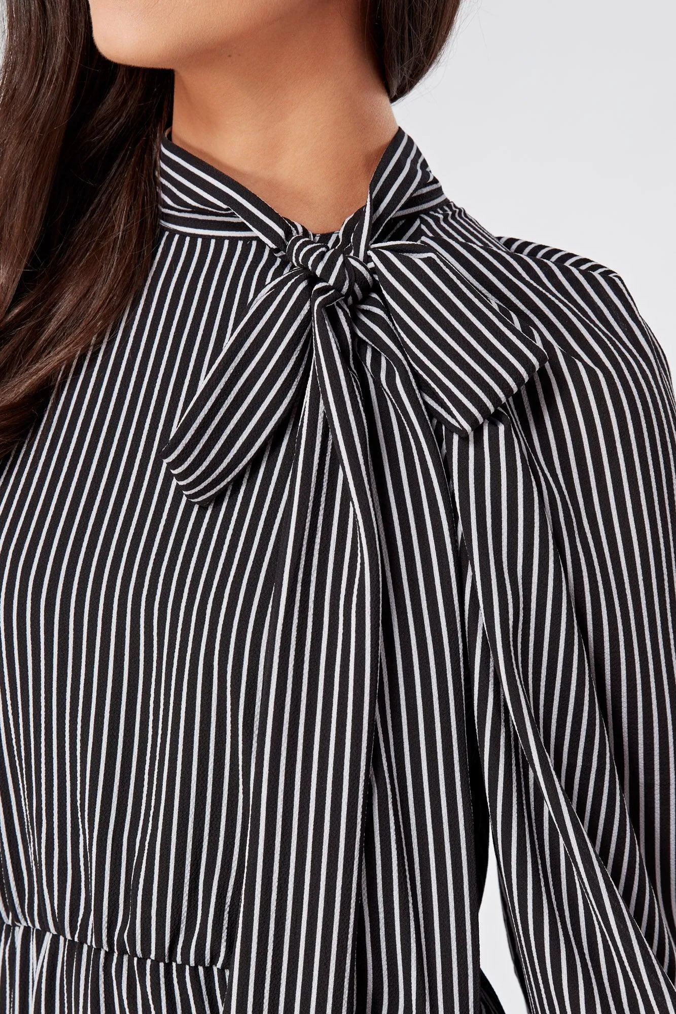 Lilia High Neck Pussybow Black And White Maxi Dress