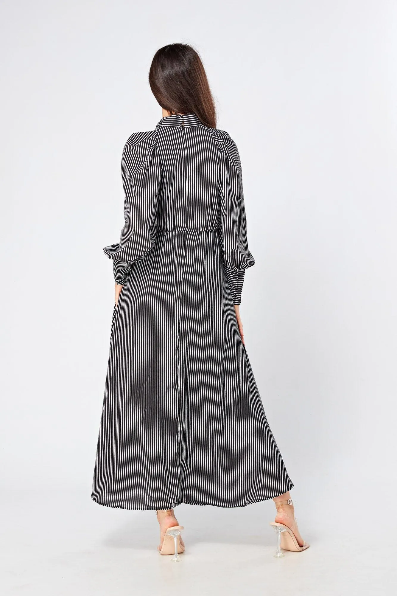 Lilia High Neck Pussybow Black And White Maxi Dress