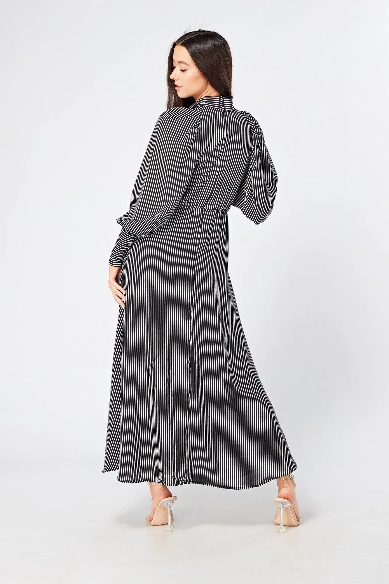 Lilia High Neck Pussybow Black And White Maxi Dress
