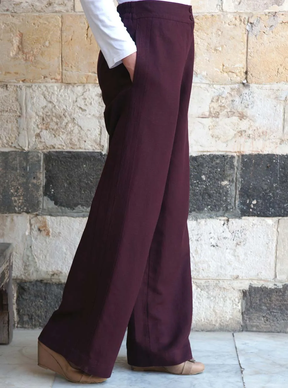 Linen Topstitched Side Panel Trousers