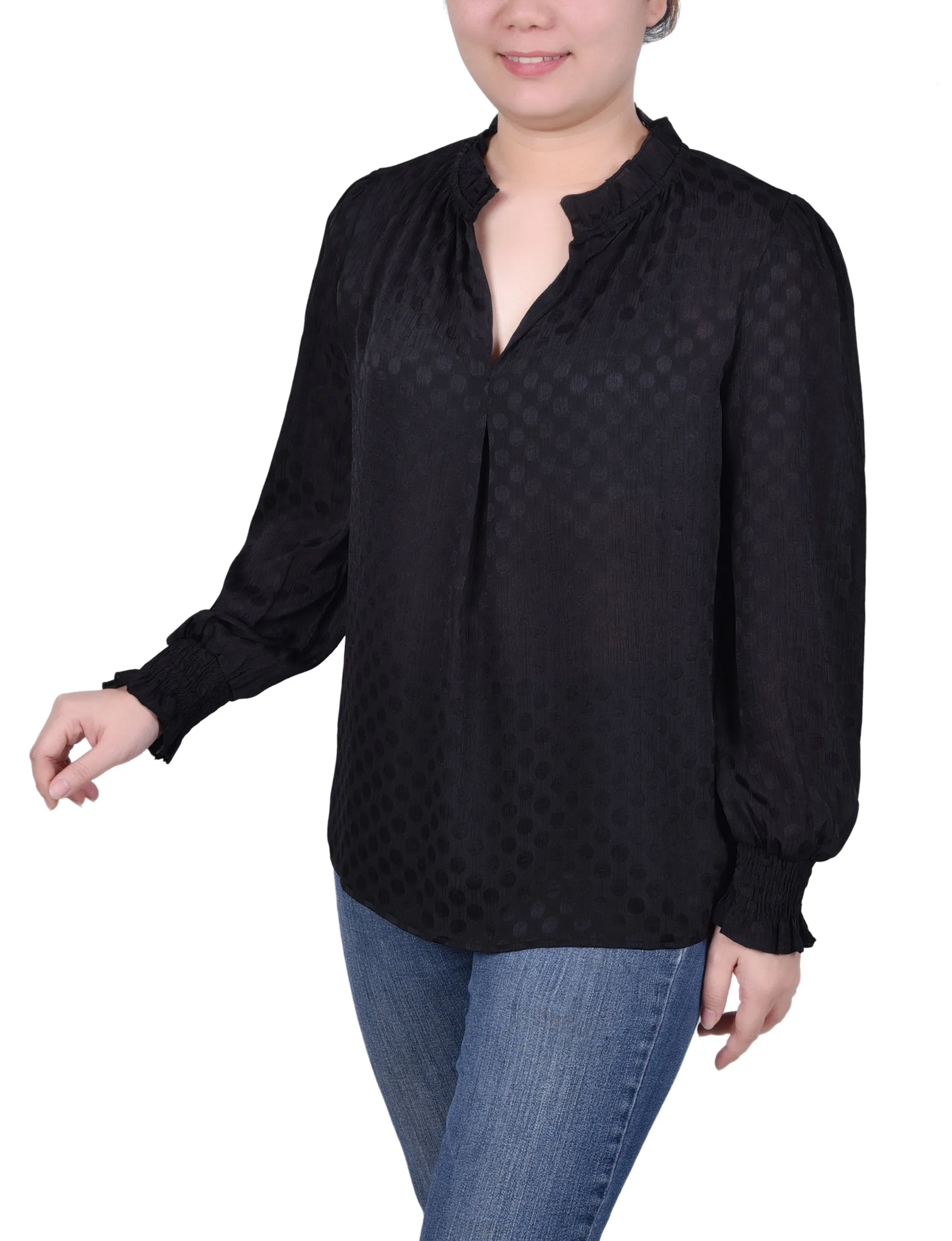 Long Sleeve Smocked Cuff Blouse