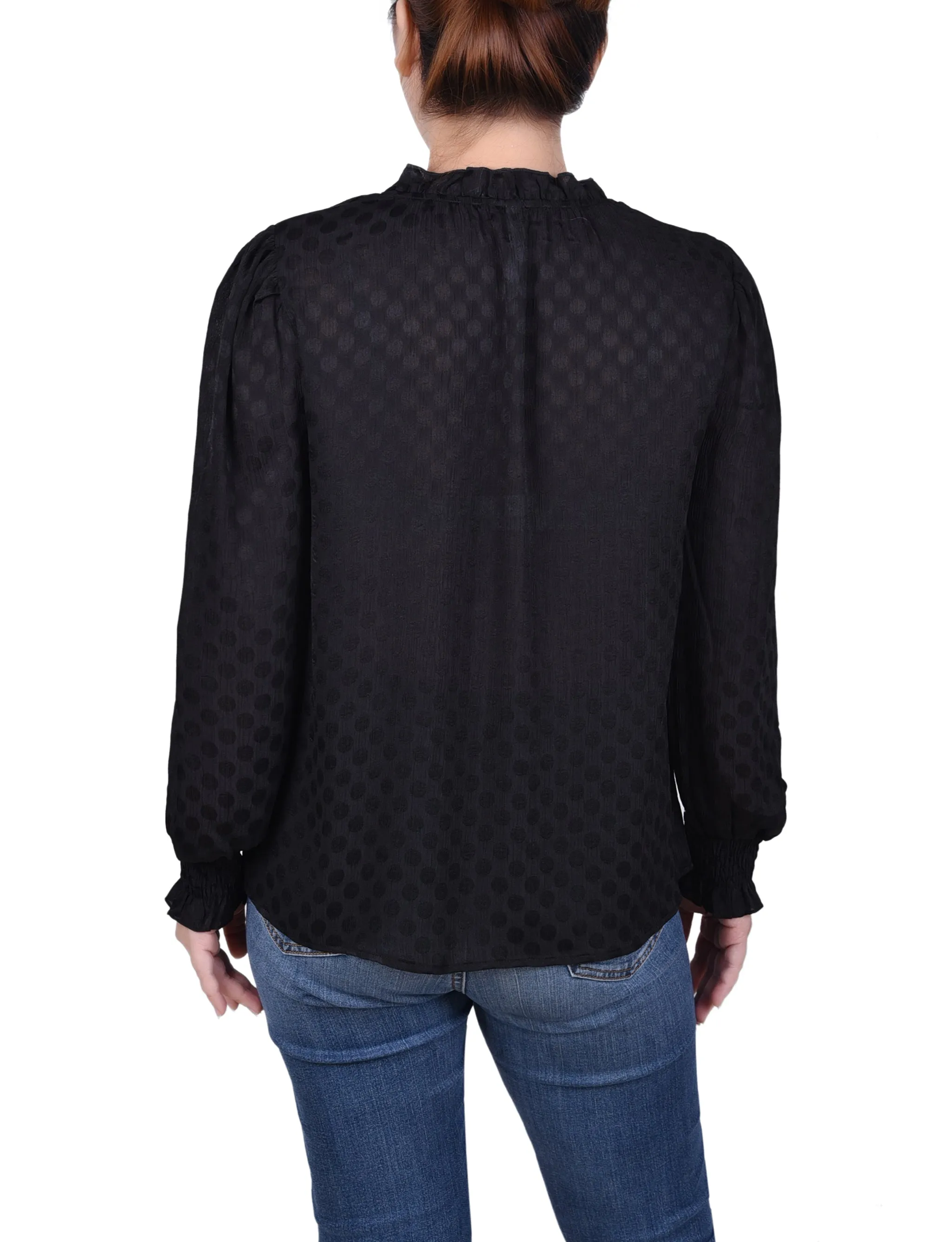 Long Sleeve Smocked Cuff Blouse