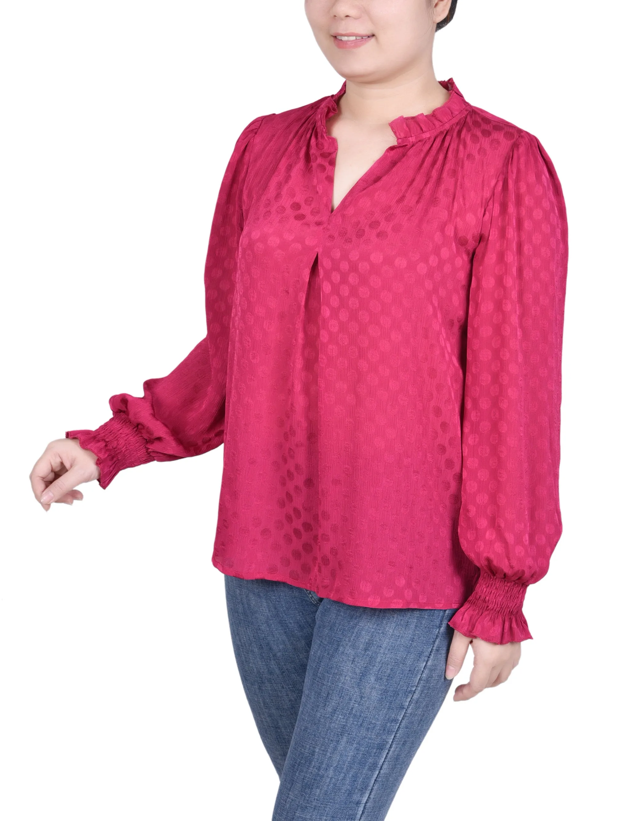 Long Sleeve Smocked Cuff Blouse
