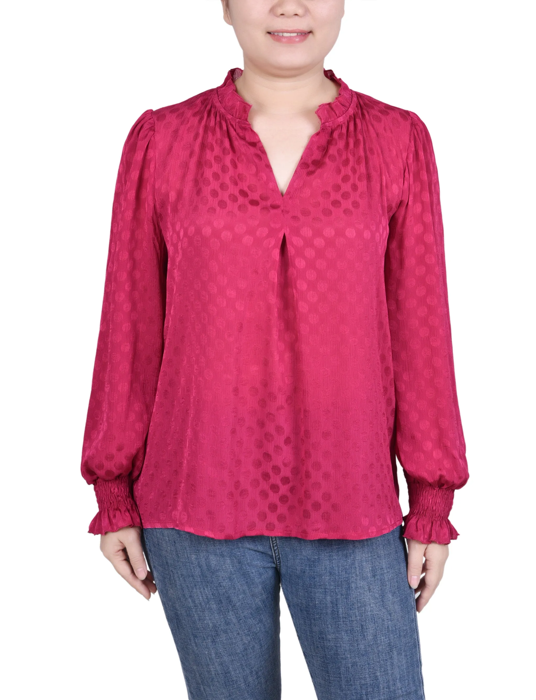 Long Sleeve Smocked Cuff Blouse