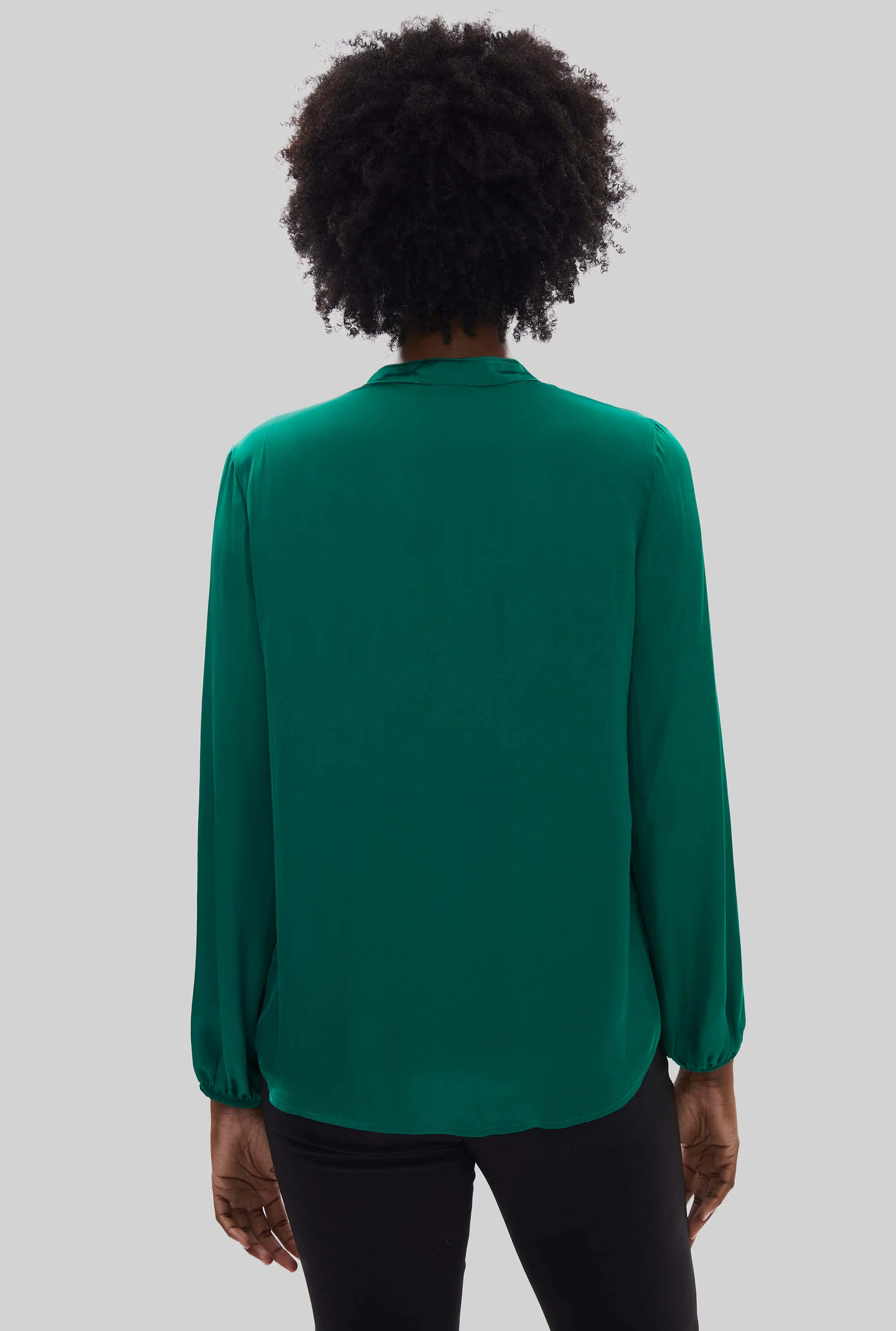 Mandarin Collar Satin Blouse Green