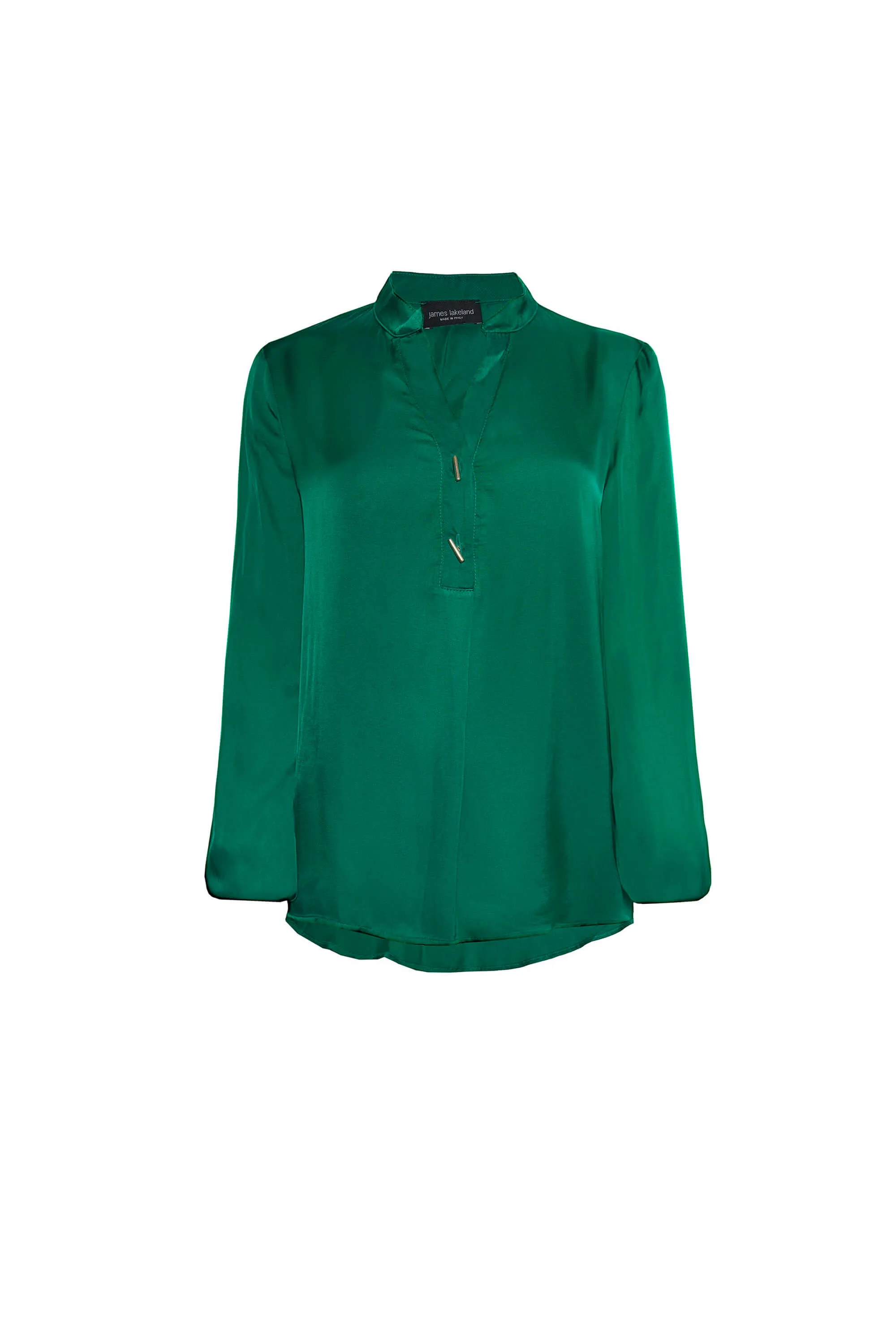 Mandarin Collar Satin Blouse Green