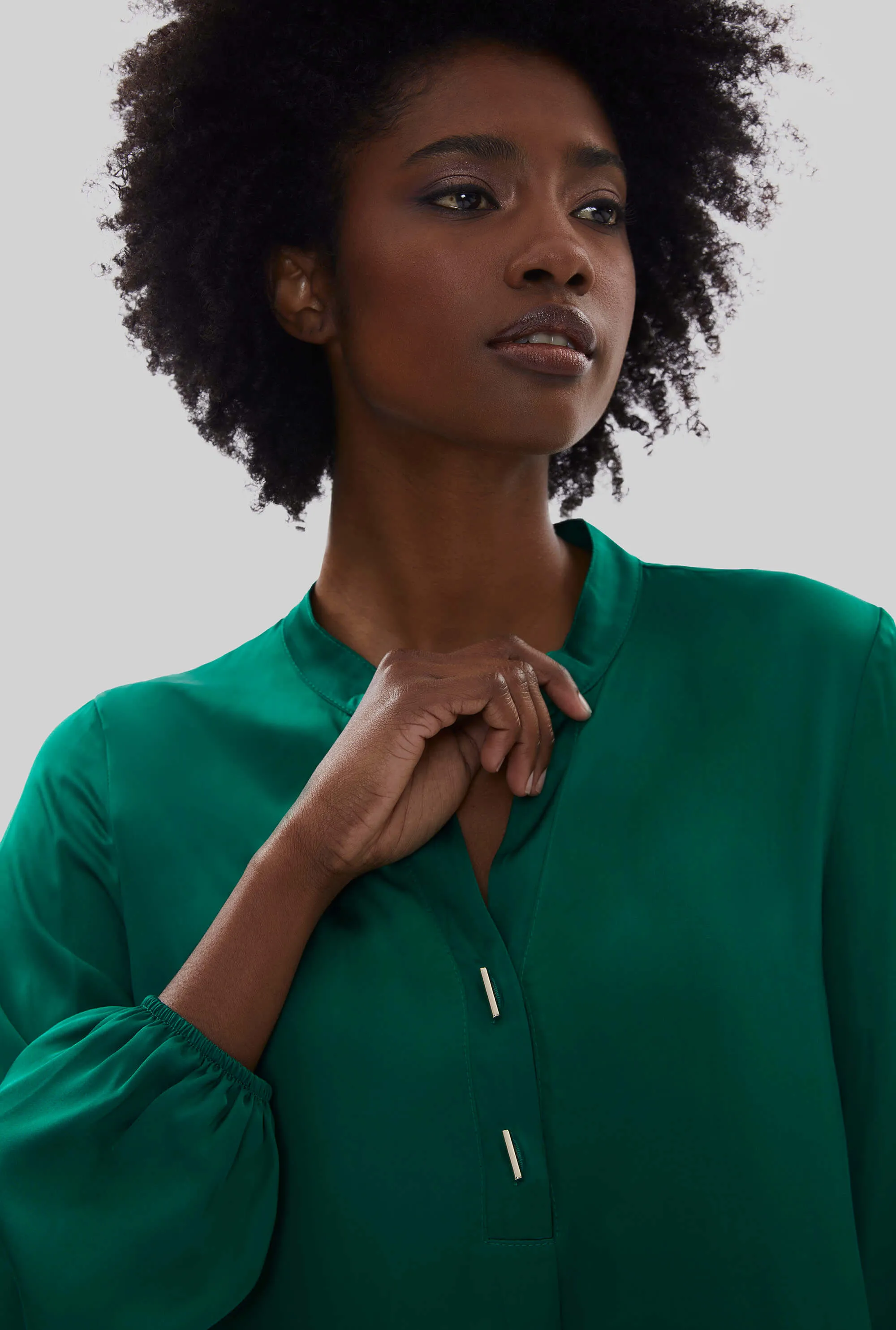 Mandarin Collar Satin Blouse Green