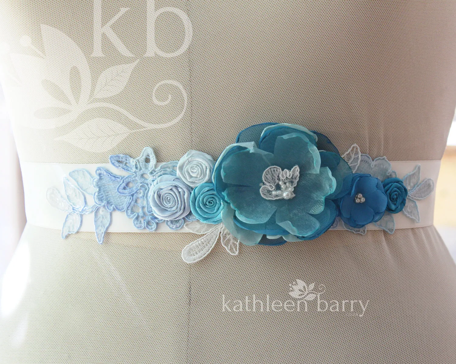 Mandy Wedding dress sash belt shades of blue (color options available)