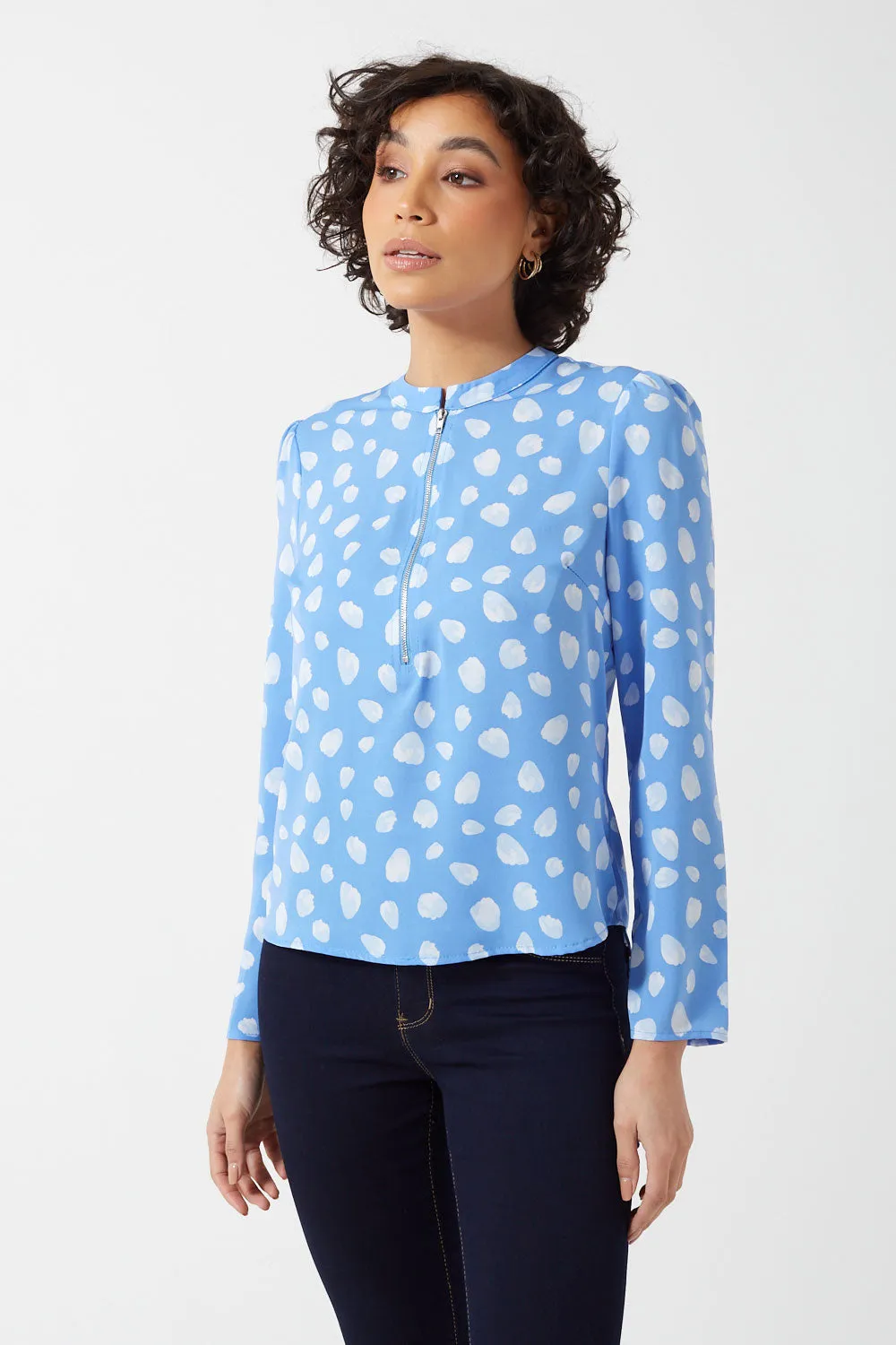 Marc Angelo Zip Front Long Sleeve Top