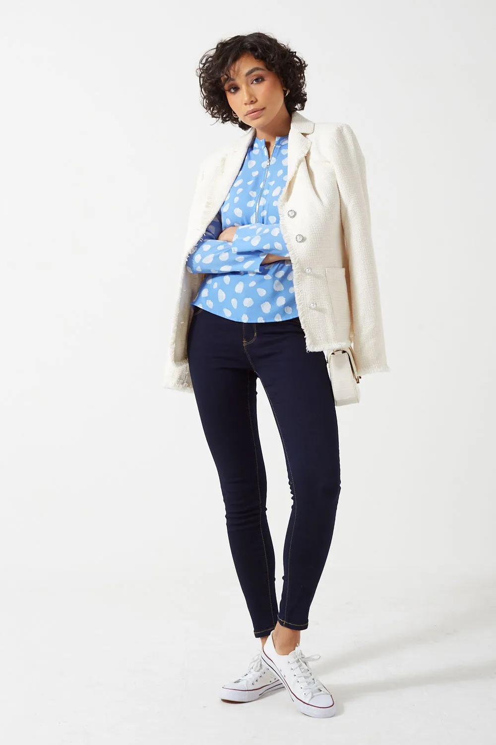 Marc Angelo Zip Front Long Sleeve Top