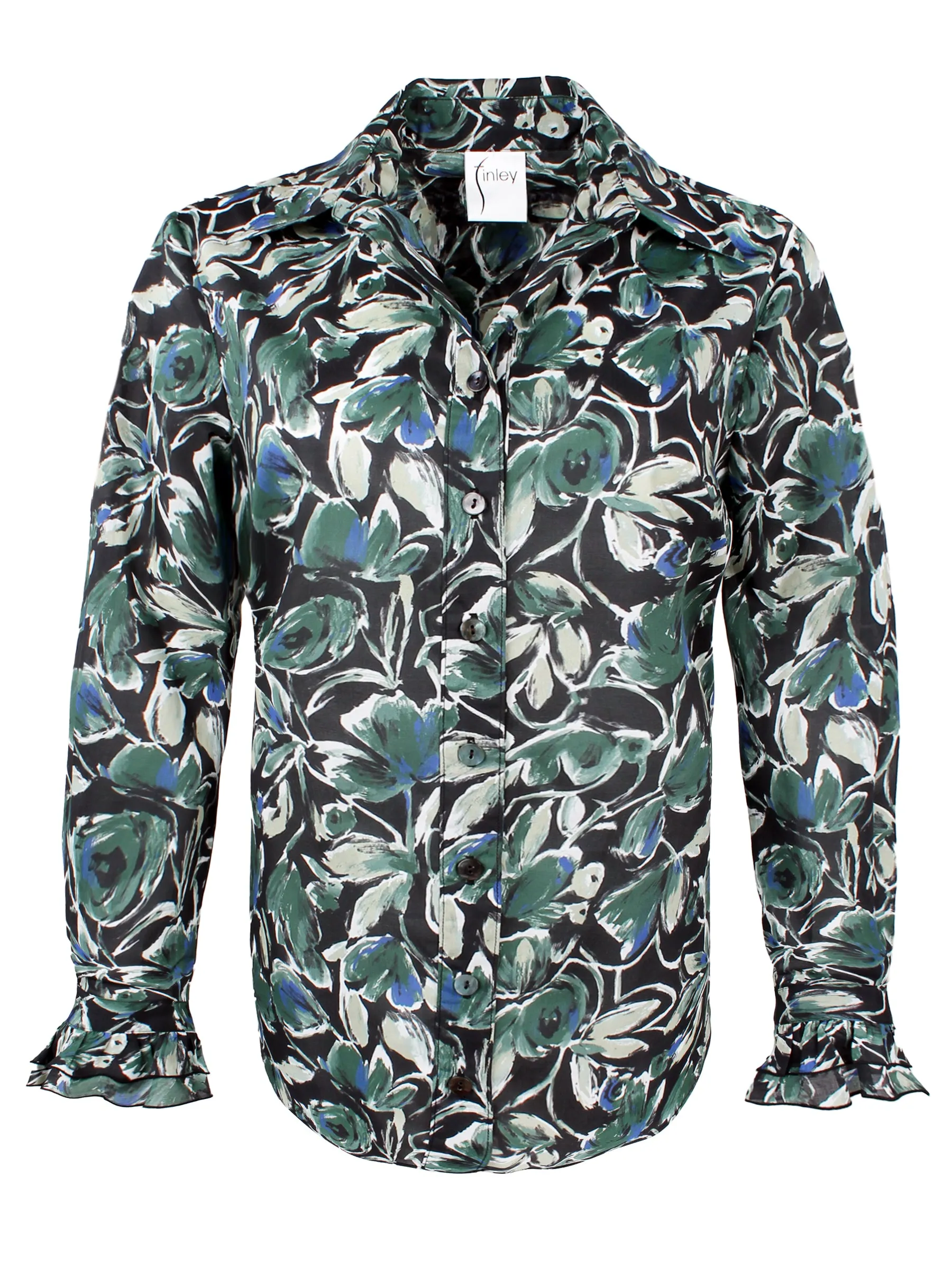 Marianne Shirt Wintergreen Foliage Print