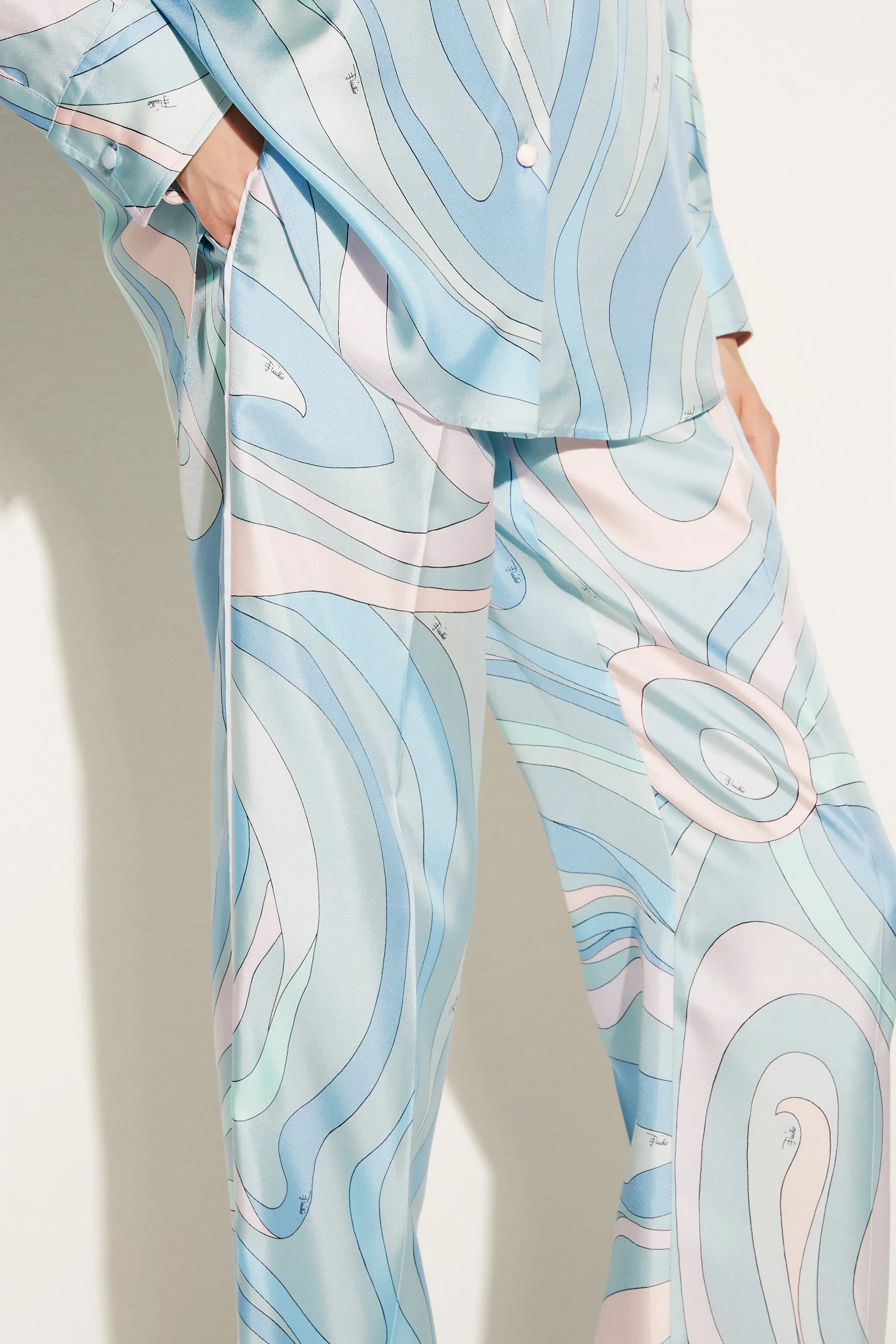 Marmo-Print Silk-Twill Trousers