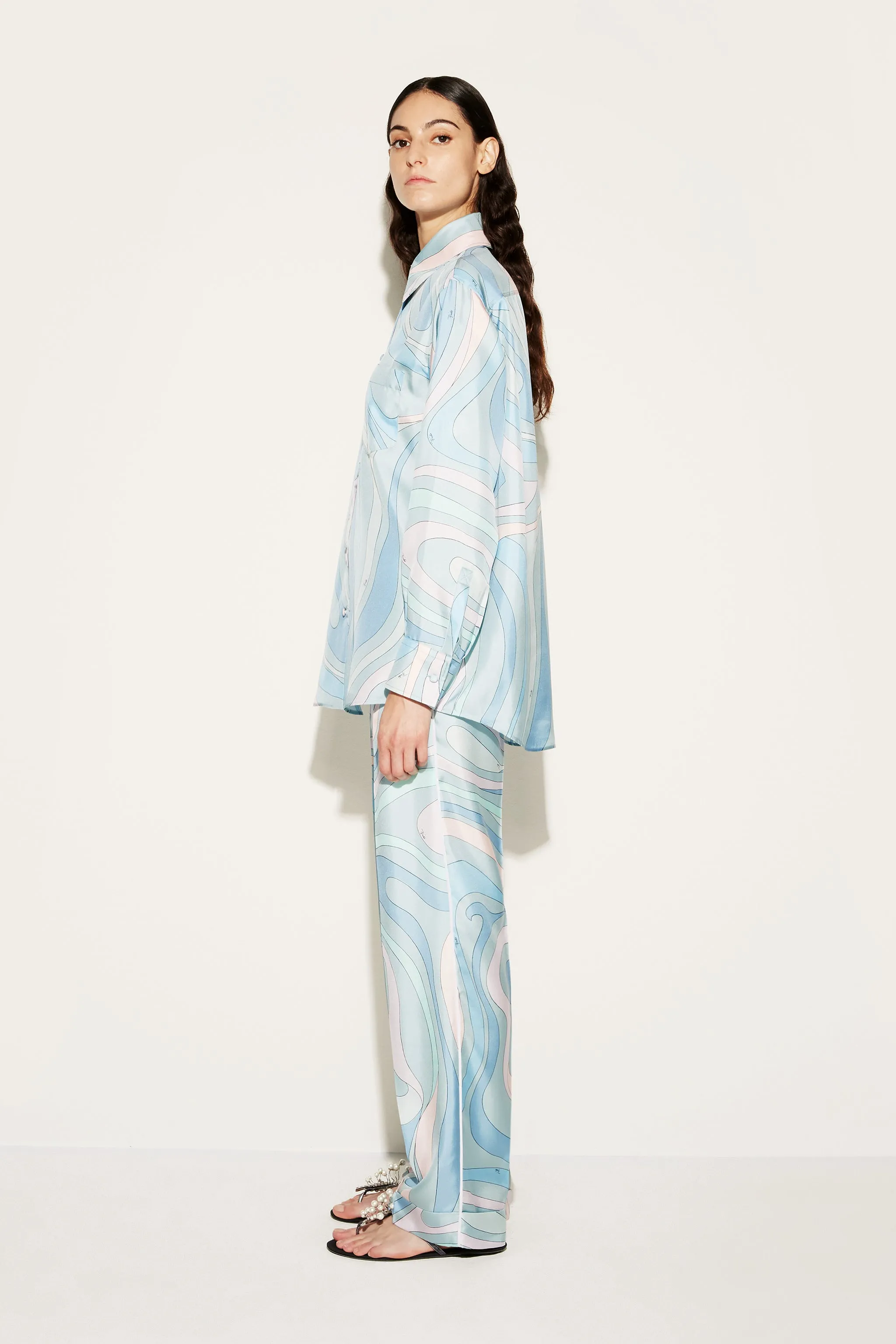 Marmo-Print Silk-Twill Trousers