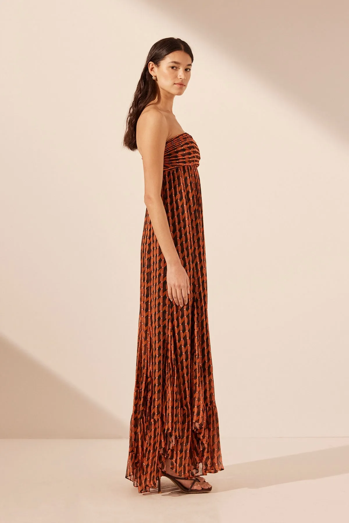 Elegant Martina Maxi Dress with Ruched Bodice and Flattering Godet Skirt