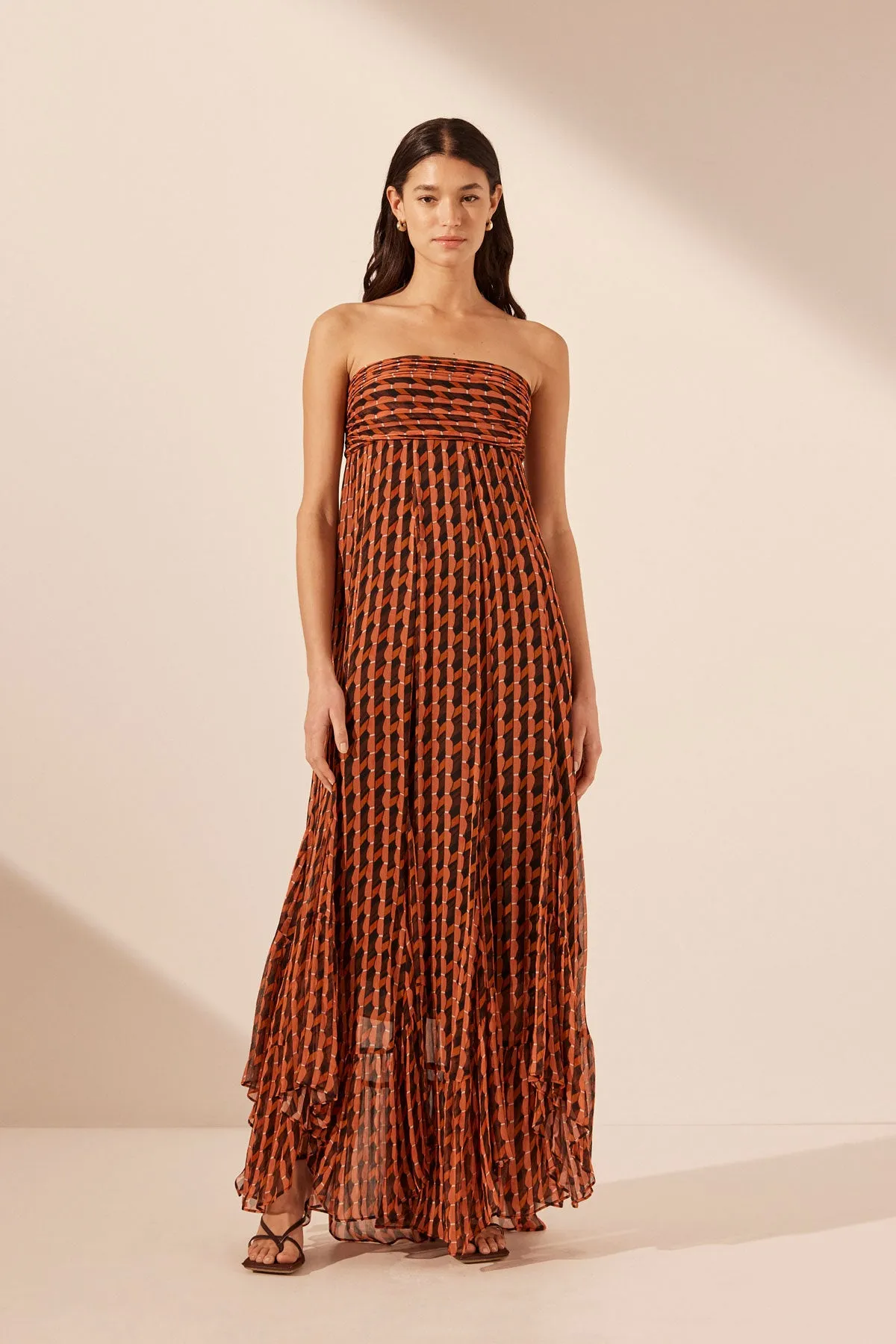 Elegant Martina Maxi Dress with Ruched Bodice and Flattering Godet Skirt