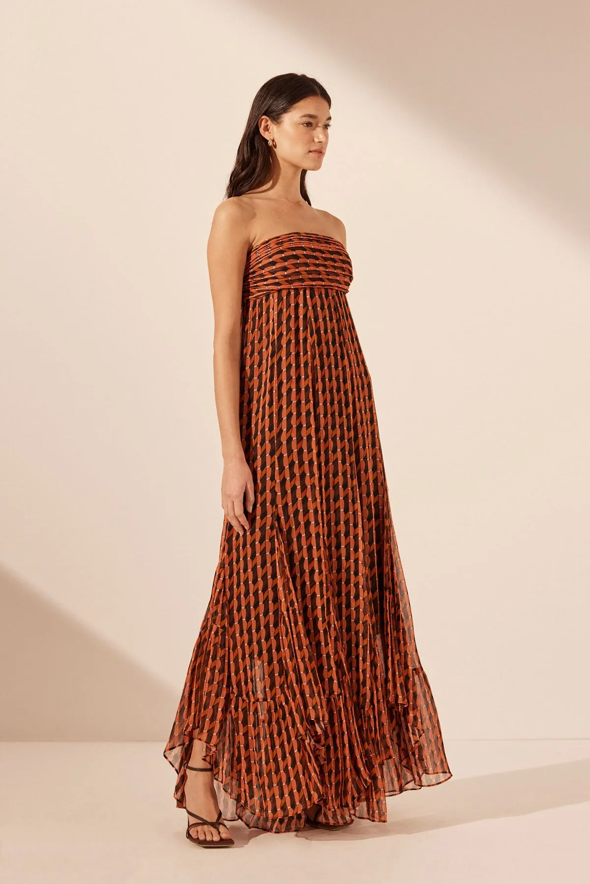 Elegant Martina Maxi Dress with Ruched Bodice and Flattering Godet Skirt
