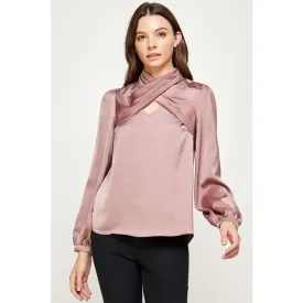 Mauve Tyrion Satin Wrap Blouse