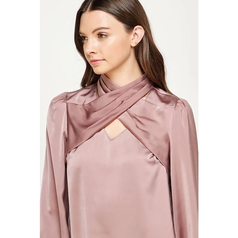 Mauve Tyrion Satin Wrap Blouse