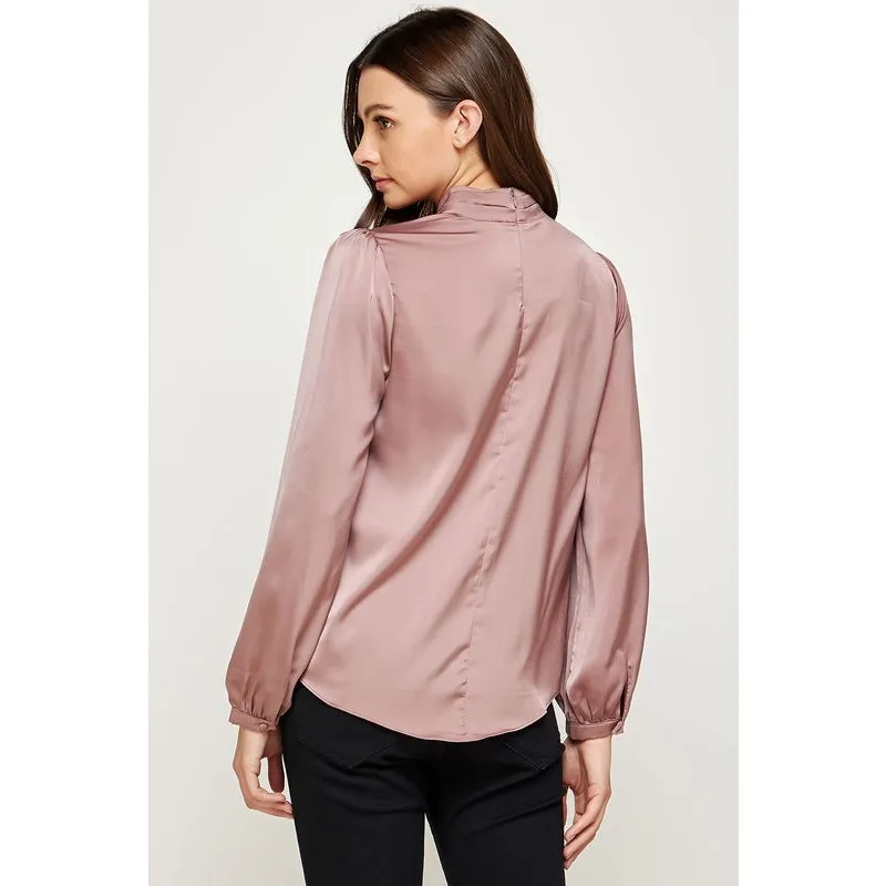 Mauve Tyrion Satin Wrap Blouse