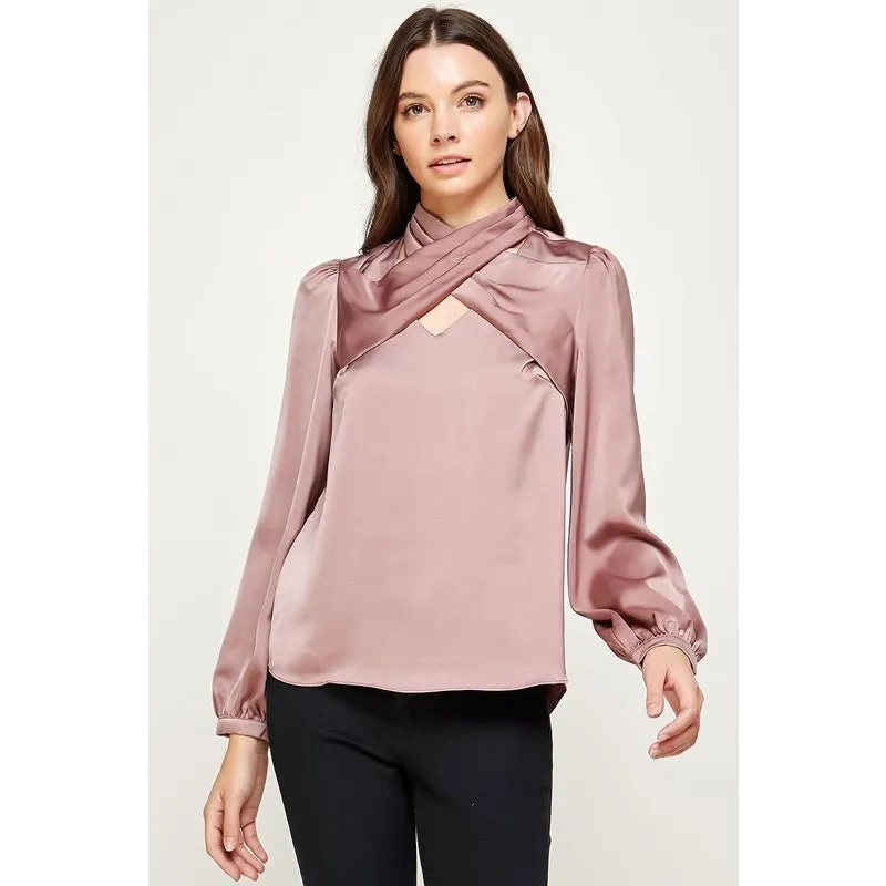 Mauve Tyrion Satin Wrap Blouse