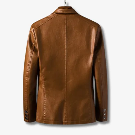 Men's Leather Jacket  Structured Fit  Stand Collar  Button Closure  Classic Style