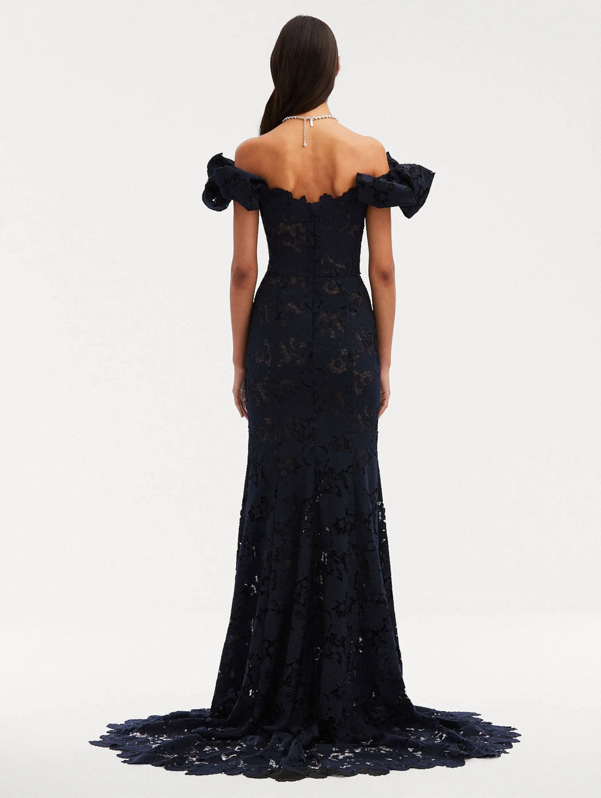Mixed Botanical Guipure Lace Gown