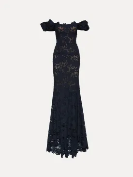 Mixed Botanical Guipure Lace Gown