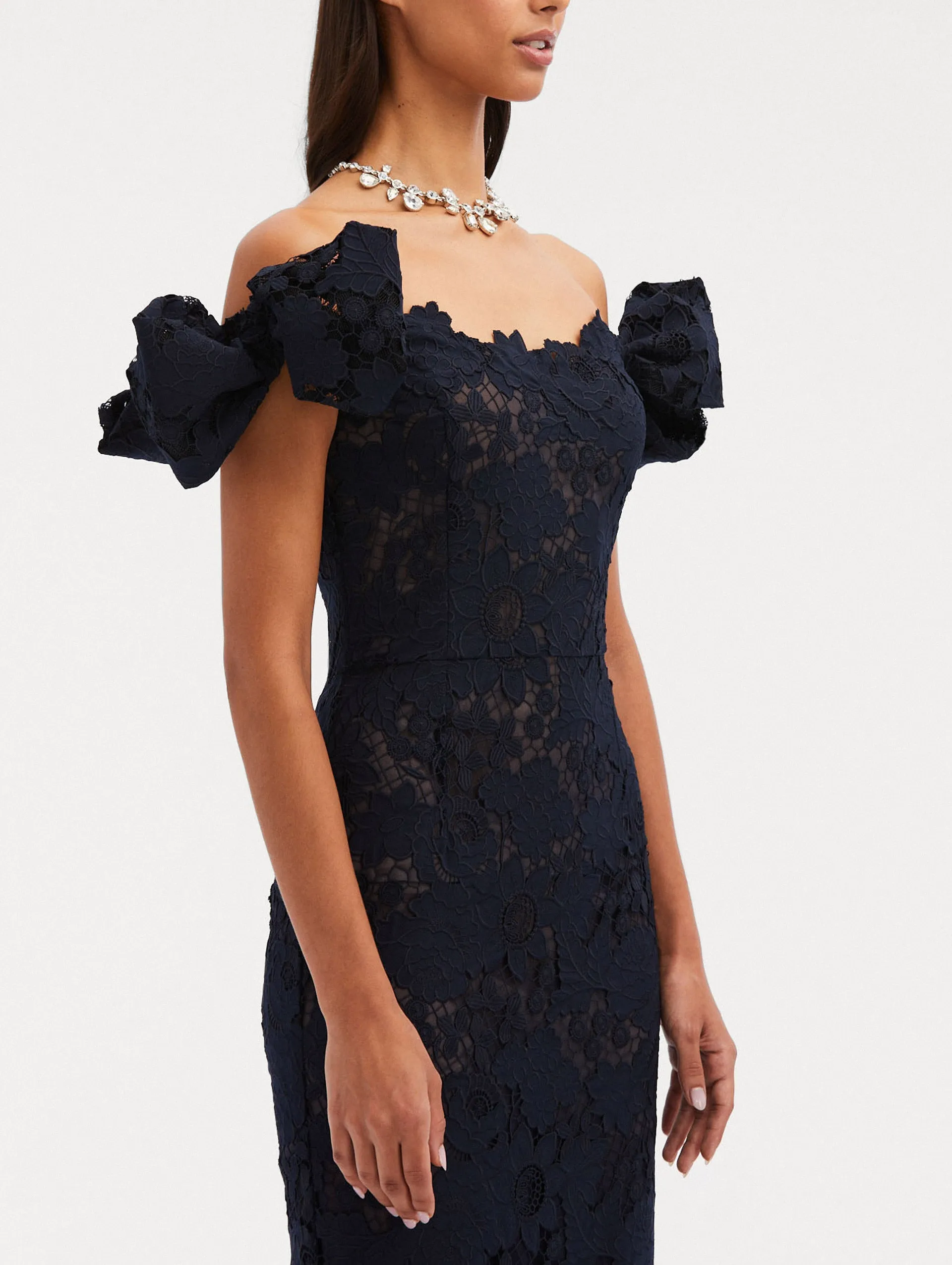 Mixed Botanical Guipure Lace Gown
