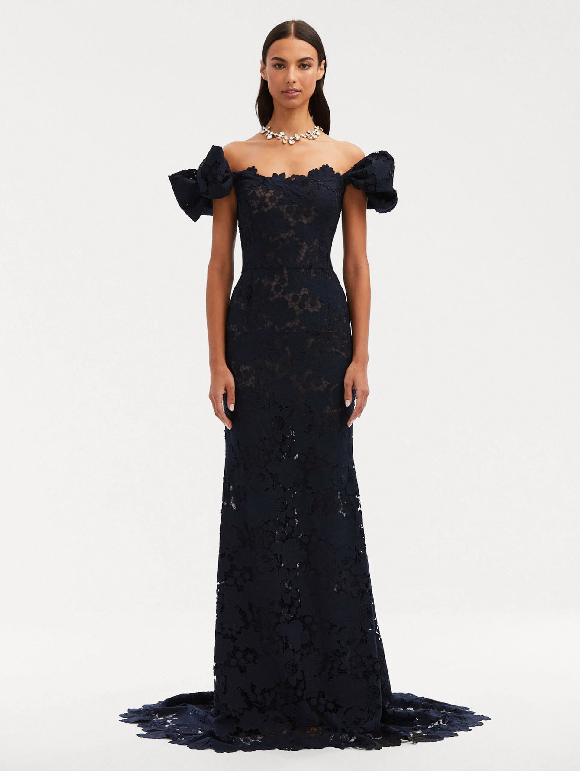 Mixed Botanical Guipure Lace Gown