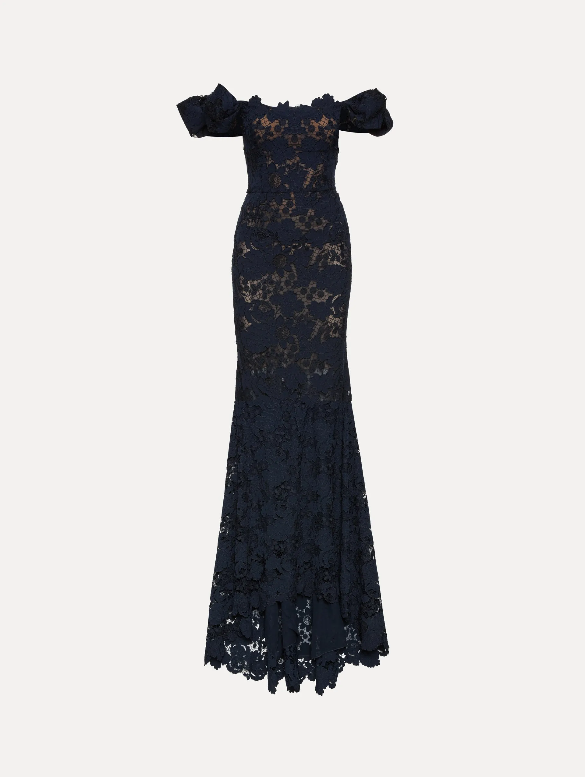 Mixed Botanical Guipure Lace Gown