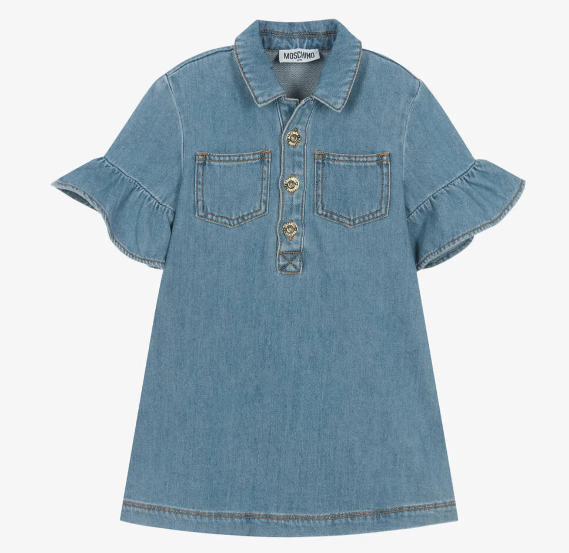 Moschino Girls Rhinestones Faded Denim Dress