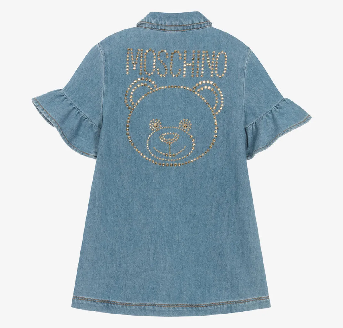 Moschino Girls Rhinestones Faded Denim Dress
