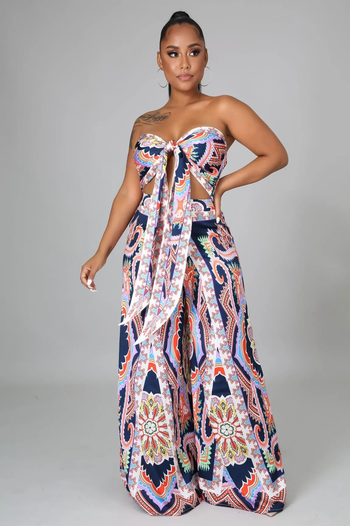 Navy Geo Print Palazzo Set