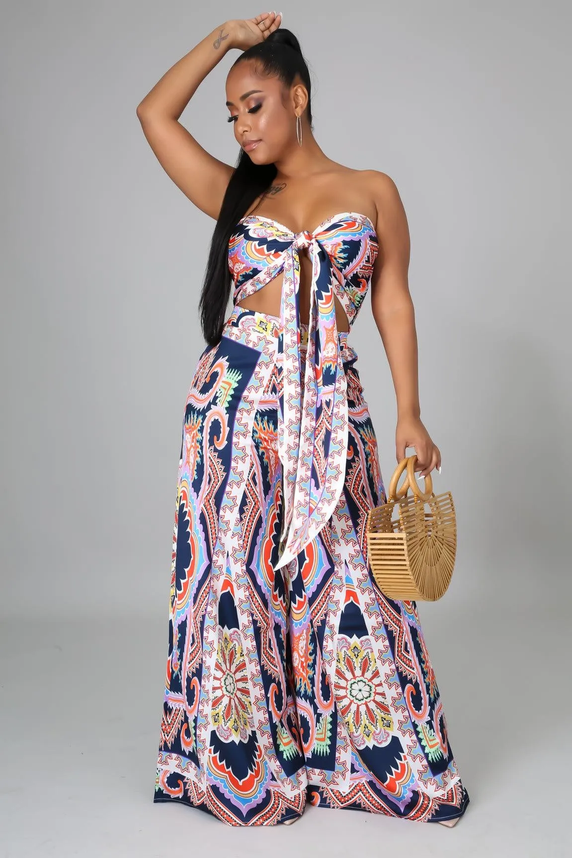 Navy Geo Print Palazzo Set