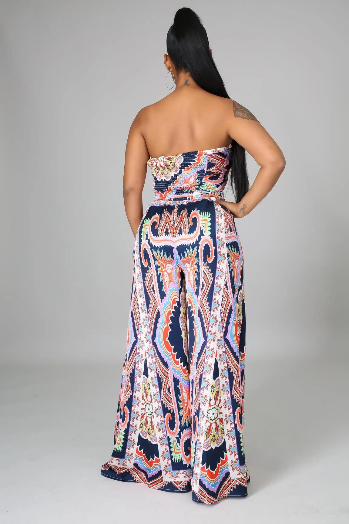 Navy Geo Print Palazzo Set