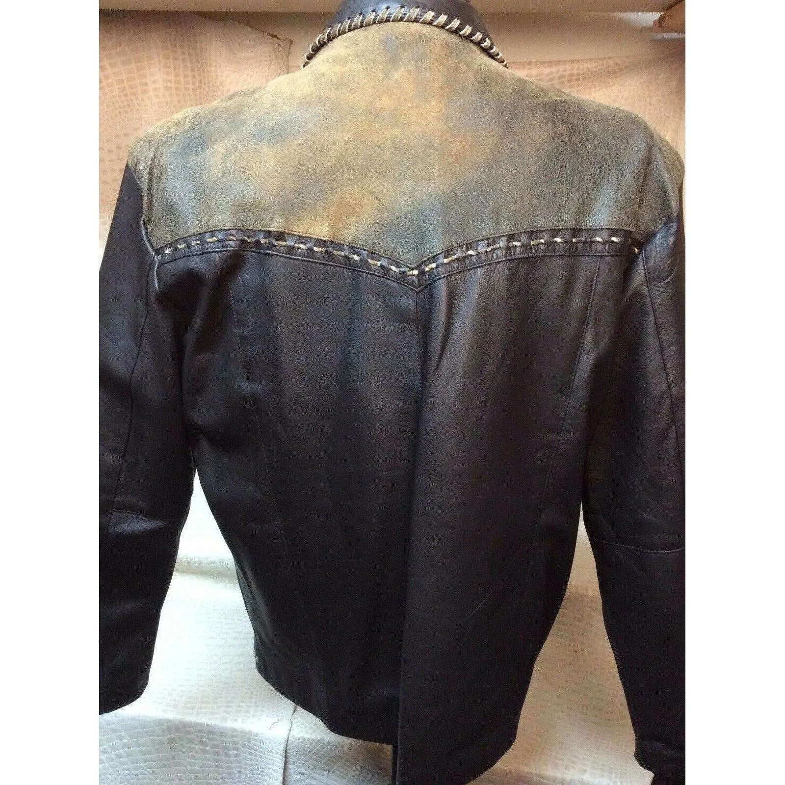 New Mens Vintage Italian Lamb Skin Brown Leather Western Cowboy Dress Jacket