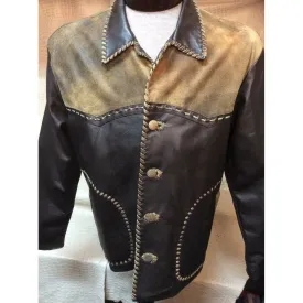 New Mens Vintage Italian Lamb Skin Brown Leather Western Cowboy Dress Jacket