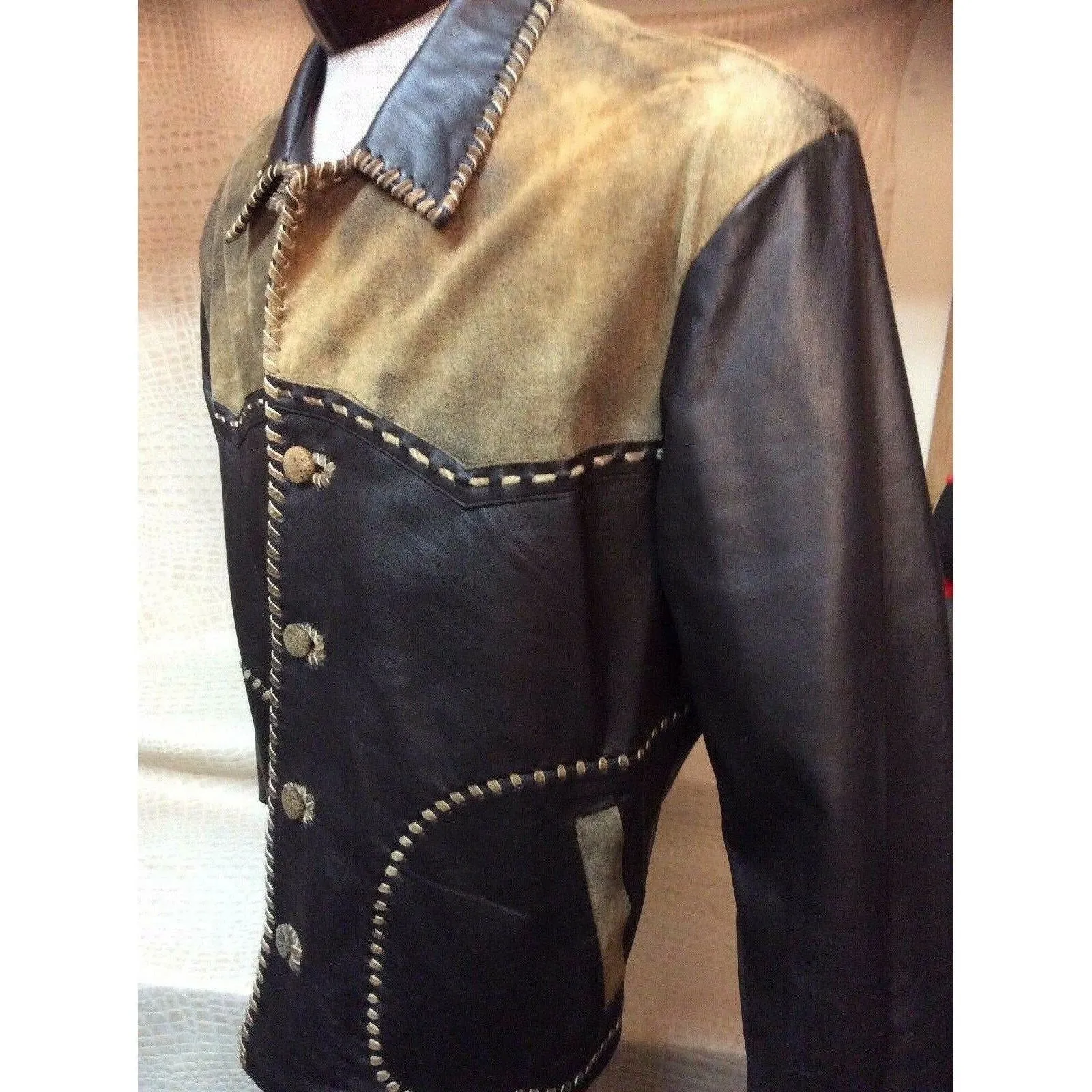 New Mens Vintage Italian Lamb Skin Brown Leather Western Cowboy Dress Jacket