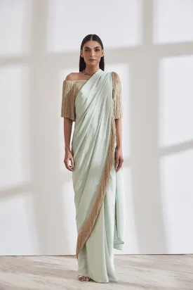 Noor Fringe Sari with Off Shoulder Fringe Top