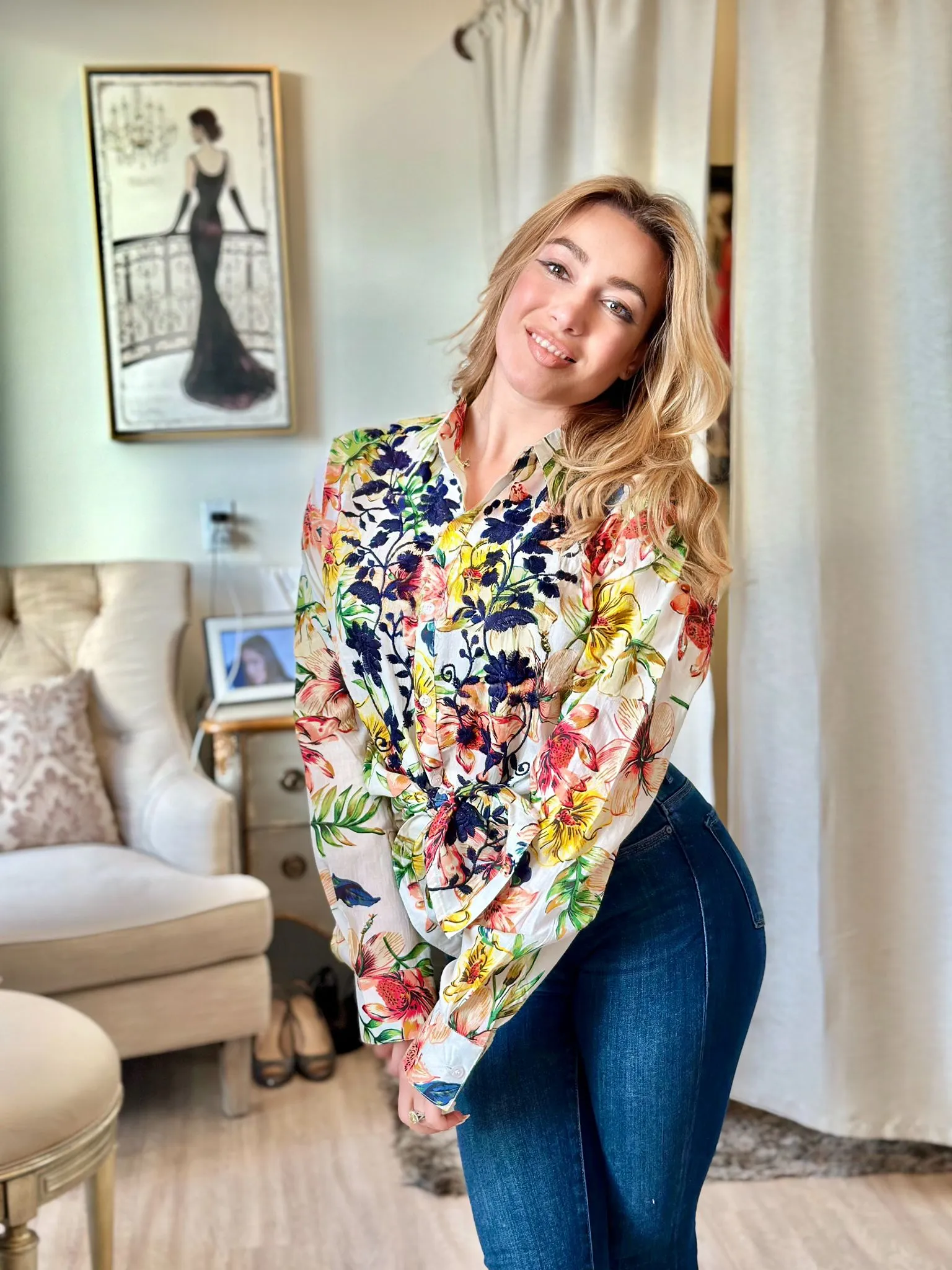 Nu Vintage Long Sleeve Flower Vintage Blouse