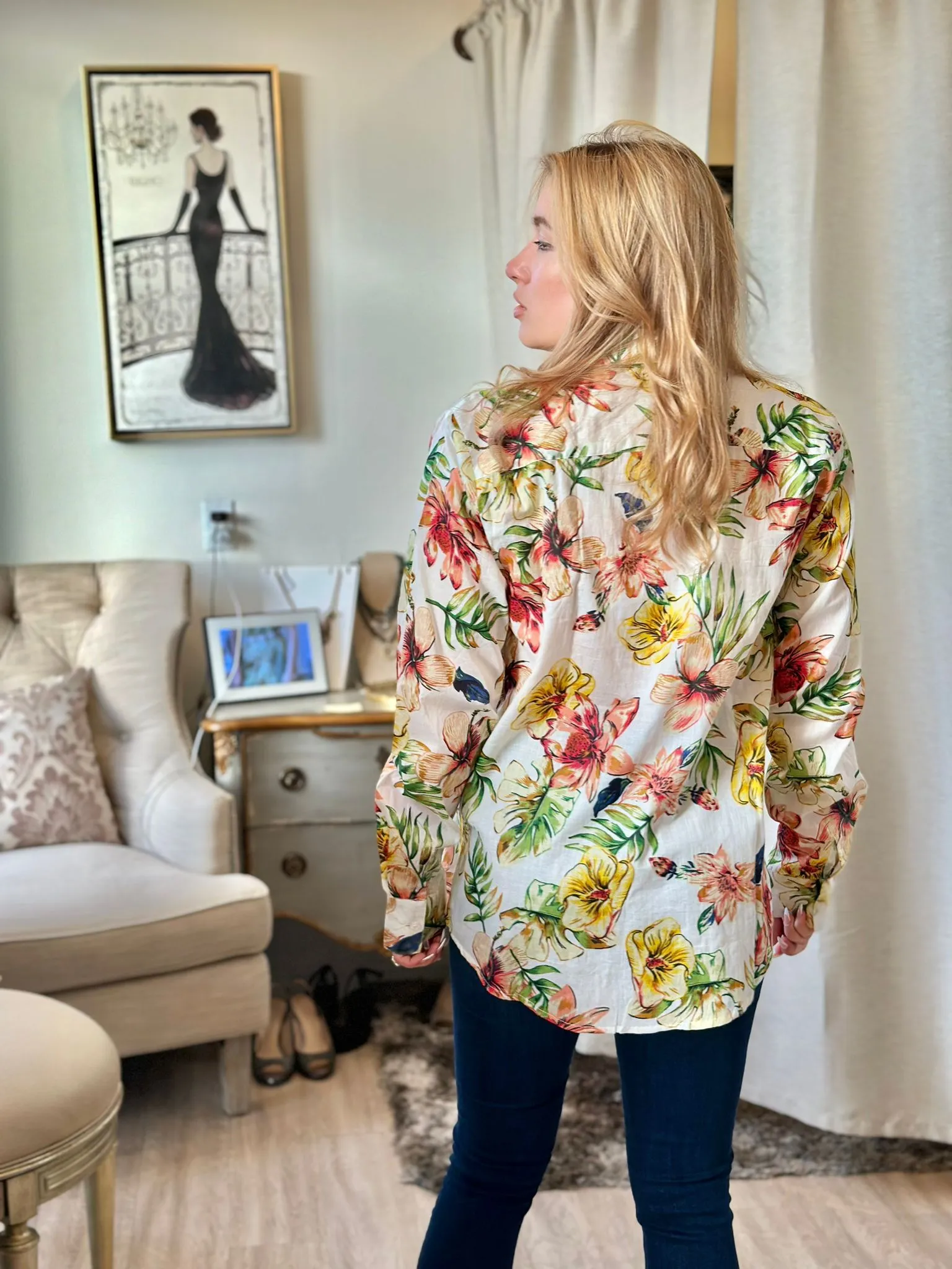 Nu Vintage Long Sleeve Flower Vintage Blouse