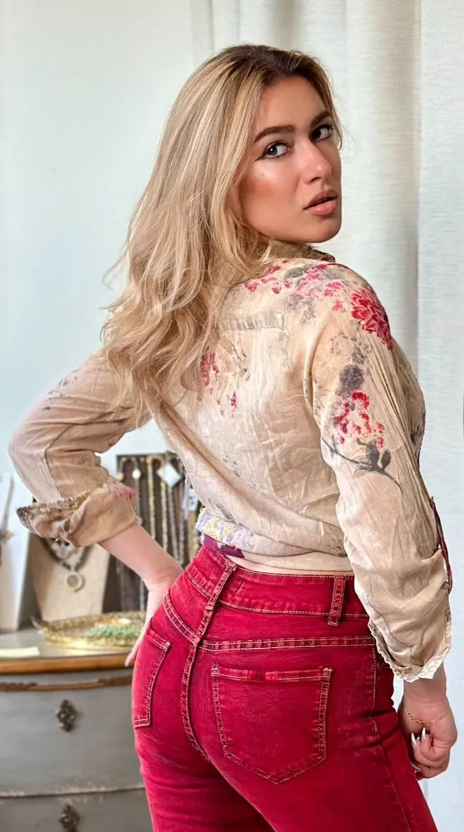Nu Vintage Long Sleeve Flower Vintage Blouse