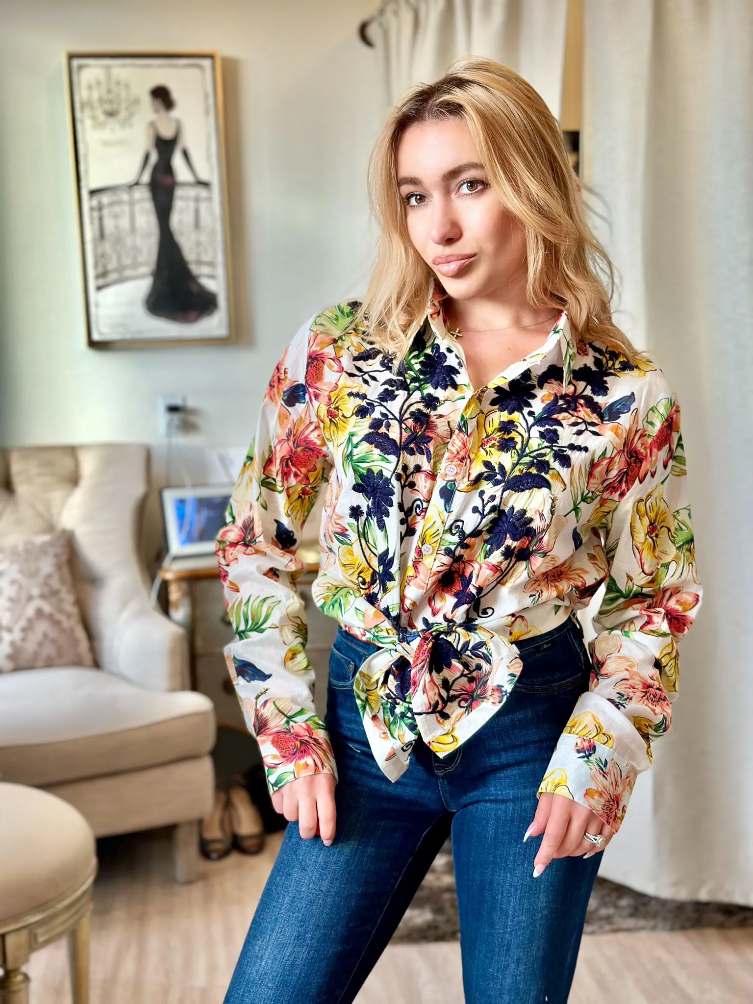 Nu Vintage Long Sleeve Flower Vintage Blouse
