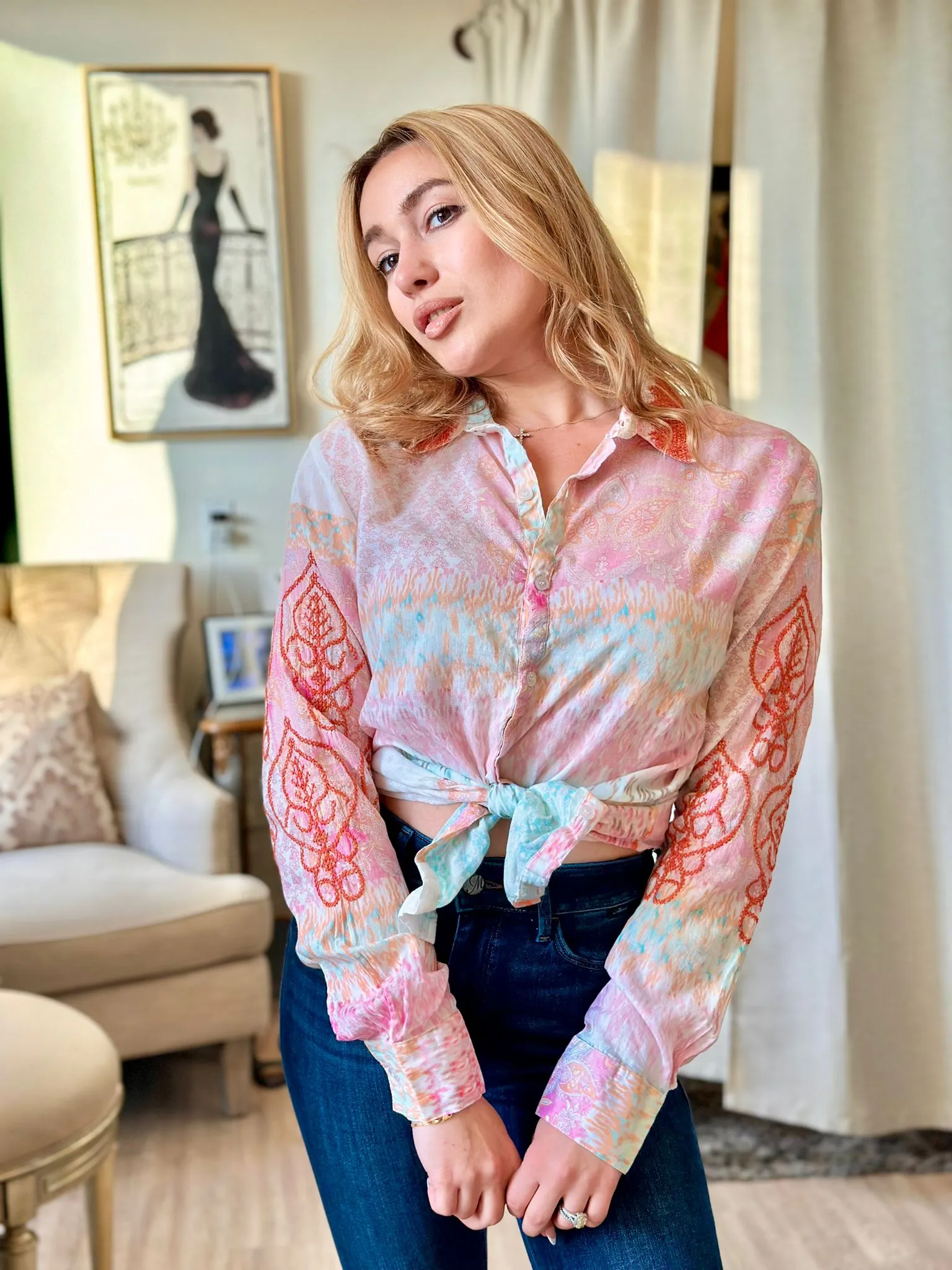 Nu Vintage Long Sleeve Flower Vintage Blouse